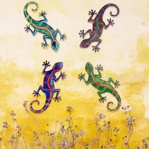 Metal gecko wall art decor colorful lizard hanging sculptures for home garden outdoor