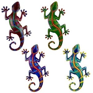 Metal Gecko Wall Art Colorful Iron Lizard Sculpture Hanging Decor For Indoor Outdoor Garden Fence Home Living Room Decor