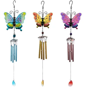 Carillon à vent papillon en métal verre artisanat jardin décoration maison pendentif.