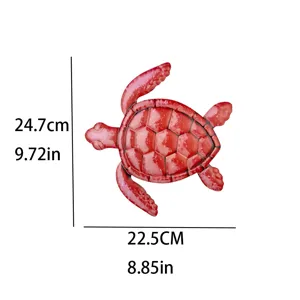 Red metal turtle iron wall art decor with size dimensions, perfect for home wall hanging.