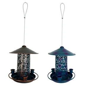 Outdoor metal bird feeder hanging iron craft courtyard garden decor bird food dispenser