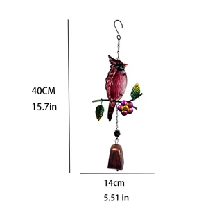Cardinal bird iron glass painted wind chime metal hanging ornament for garden balcony decor