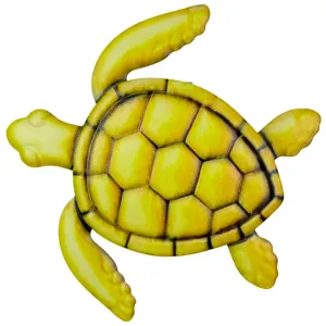 Metal turtle wall art and refrigerator magnet, yellow decorative hanging for home decor.