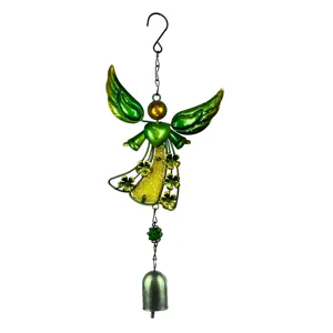 Ange carillon vent fer métal artisanat suspendu jardin balcon porche décor vert