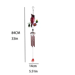 Red cardinal metal glass painted wind chime courtyard balcony hanging decor 84cm 33in
