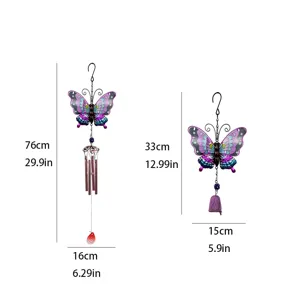 Carillon de vent papillon en métal décoration de jardin suspendue 76cm 33cm