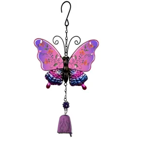 Carillon à vent papillon en métal et verre décoration suspendue pour jardin et intérieur