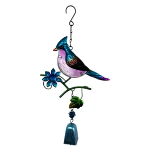 Metal glass bird wind chime garden hanging ornament decorative pendant for balcony courtyard