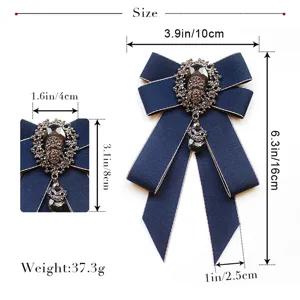 Mens crystal rhinestone ribbon bow brooch vintage formal suit accessory detailed size spec.
