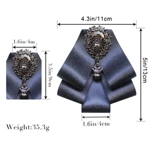 Men rhinestone ribbon bow tie brooch suit collar accessory detailed size dimensions view