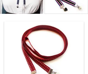 Women preppy style ribbon tie collar accessory with cute heart pearl pendants for shirt