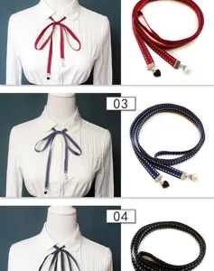 Women preppy style ribbon bow tie collar accessory for shirt, elegant fashion tie.