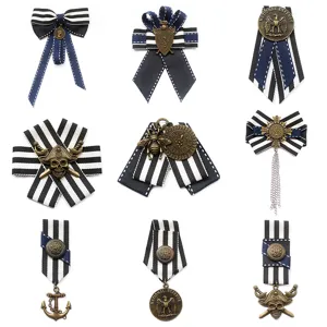 Vintage Navy Style Ribbon Brooch Alloy Military Badge Fashion Clothing Accessories Lapel Pin Jewelry Gift For Women Men
