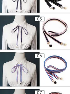 Women pre-tied ribbon necktie college style bow tie shirt accessory with heart pearl pendant