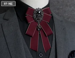 Men's rhinestone bow tie crystal ribbon cravat brooch for stage performance and formal suit.