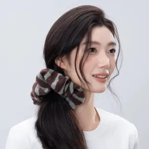 Koreanischer lässiger Farbblock gestreifter Woll Haargummi für Damen Herbst Winter Haar Zubehör