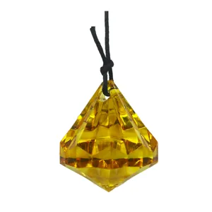 Yellow crystal diamond pendant ornament with black hanging string for home decor display.