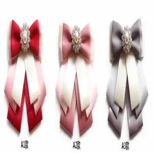 Professional uniform bow tie collar flower with multi-layer ribbon pearl rhinestone brooch.