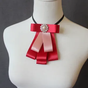 Women multi-layer ribbon bow tie, professional shirt collar accessory for uniform or bank.