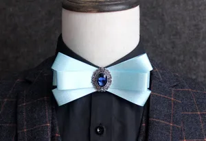 Herren hellblaue Schleife Fliege Strass Vintage Brosche Kragen Blume Hochzeit Anzug Zubehör