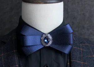 Herren dunkelblaue Satin Strass Fliege klassisch formal Anzug Hemd Kragen Accessoire Hochzeit