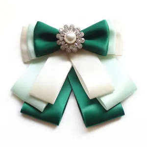 Elegant multi-layer ribbon bow tie with rhinestone pearl center for women uniform formal wear.