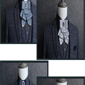 Men suit bow tie detail view, elegant wedding cravat collar flower for groom and formal party wear.