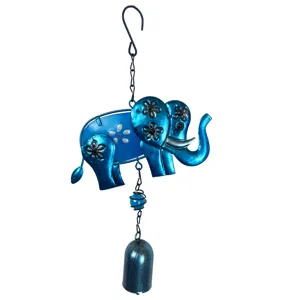 Metal iron glass painted elephant wind chime hanging ornament for garden balcony detail view