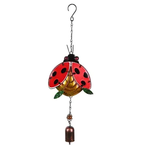 Metal glass ladybug wind chime garden hanging decor outdoor home ornament iron craft
