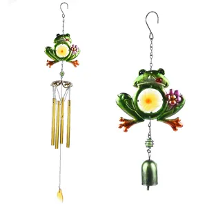 Iron Frog Painted Glass Wind Chime Outdoor Garden Decor Hanging Ornament With Bells Aluminum Tubes Rustic Patio Decoration