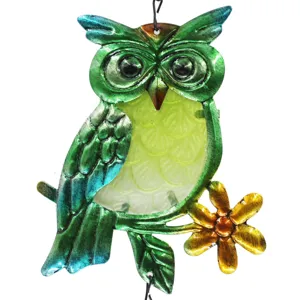 Owl wind chime metal glass hanging ornament colorful garden decor home patio decoration outdoor