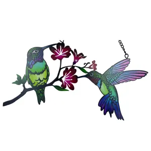 Colorful metal hummingbird window hanging ornament, beautiful iron bird suncatcher decor.