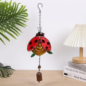 Metal ladybug wind chime detail hanging decor glass painted garden ornament garden decor.
