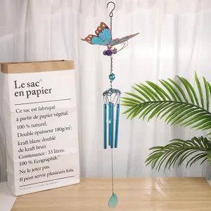 Luminous Butterfly Wind Chime Acrylic Metal Fluorescent Hanging Ornament Glow in the Dark Home Garden Decor