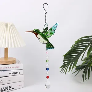 Hummingbird sun catcher crystal wind chime garden hanging decor rainbow light ornament pendant