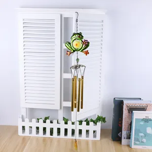 Metal frog wind chime with glass painted hanging ornament, perfect for courtyard and balcony decor.