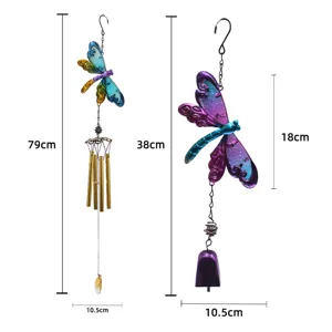 Metal glass dragonfly wind chime hanging decor, exquisite garden and home ornament.