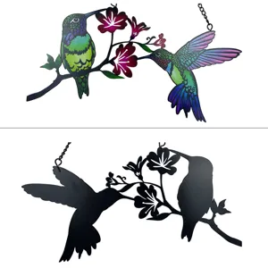 Metal hummingbird window hanging art colorful iron bird decor for home wall ornament