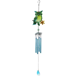 Owl metal glass wind chime hanging decor for garden home yard outdoor decoration ornament