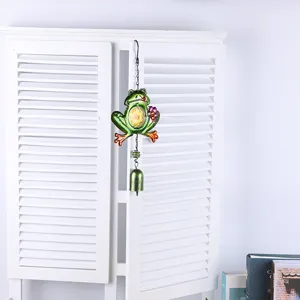 Metal frog wind chime with glass painted hanging ornament for garden balcony decoration home art.
