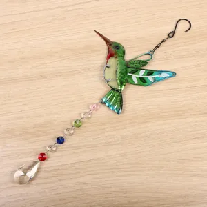 Metal hummingbird suncatcher window crystal hanging ornament rainbow maker garden decor.