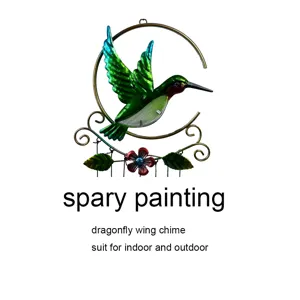 Metal hummingbird wind chime with colorful glass pendants iron art hanging decor for home.