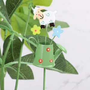 Metal garden stake miniature watering can cute sheep plant pot insert flower decoration bonsai