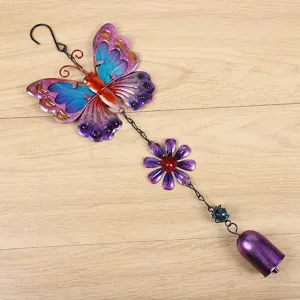 Carillon à vent papillon en métal suspendu verre peint jardin décoration maison