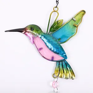 Colibri metal glass hanging ornament detail, garden suncatcher crystal decor pendant accessory