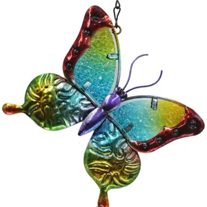 Detailed view of colorful metal glass butterfly hanging ornament for home garden decor