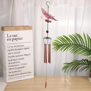 Luminous butterfly wind chime with glowing acrylic pieces and metal tubes for home garden decor.