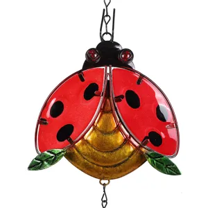 Metal ladybug wind chime glass painted hanging ornament for garden and home decoration