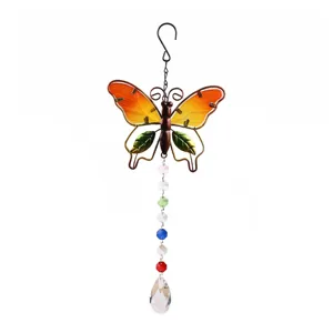 Crystal butterfly suncatcher wind chime hanging pendant for garden home decoration.