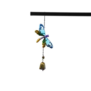 Metal glass dragonfly wind chime hanging decor for home garden creative ornament beautiful gift